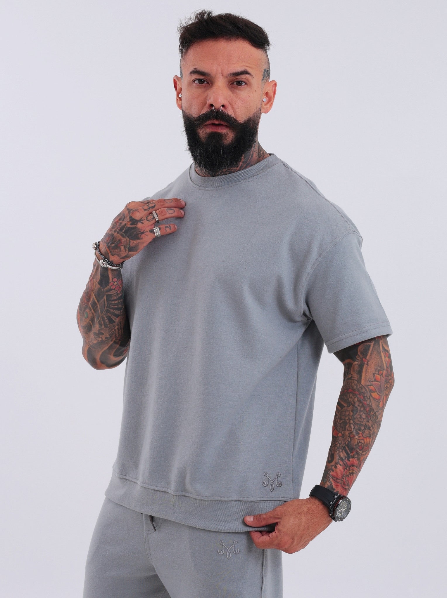 Camiseta Boxy Santorini Cinza