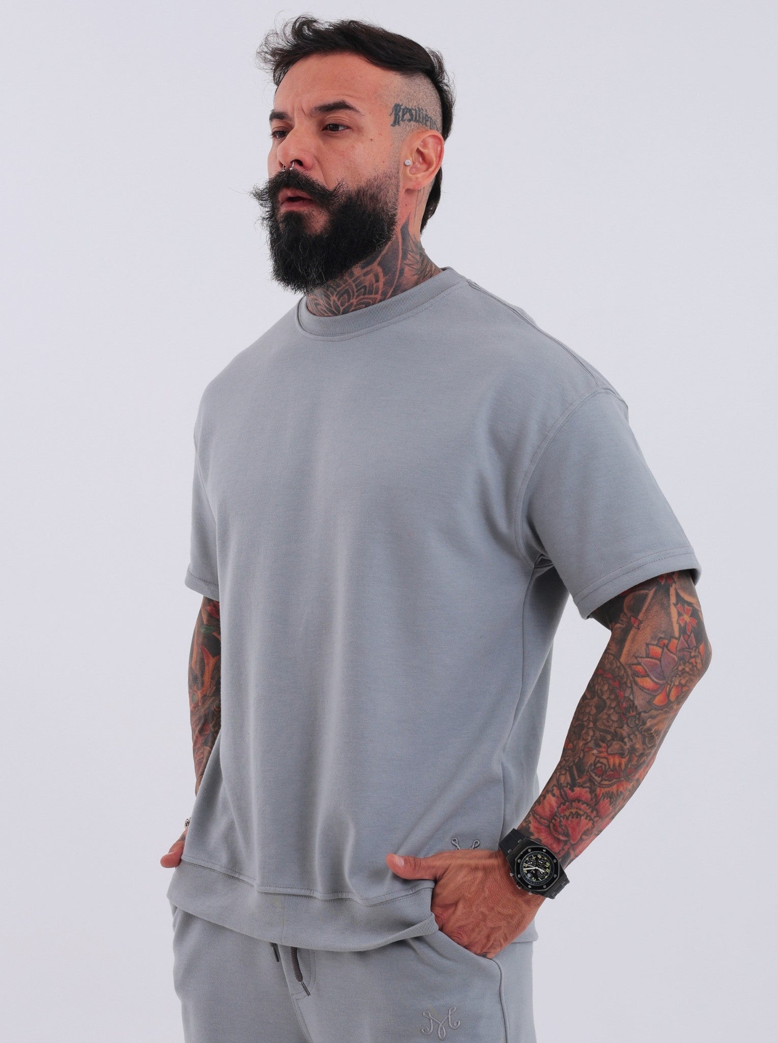 Camiseta Boxy Santorini Cinza